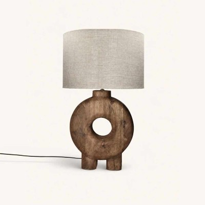 Lampe à poser Lampedusa 82 cm en bois de manguier et lin
