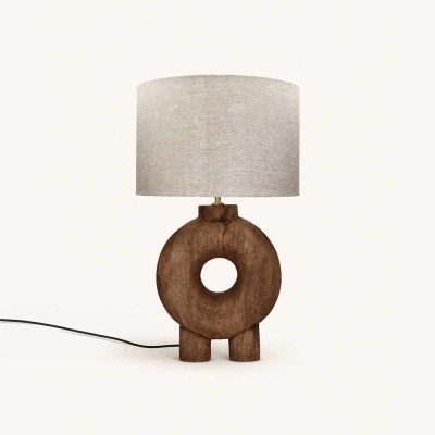 Lampe à poser Lampedusa 65 cm en bois de manguier et lin