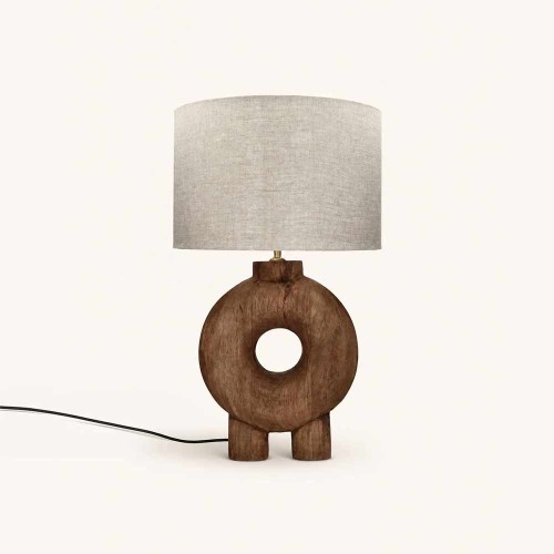 Lampe à poser Lampedusa 65 cm en bois de manguier et lin
