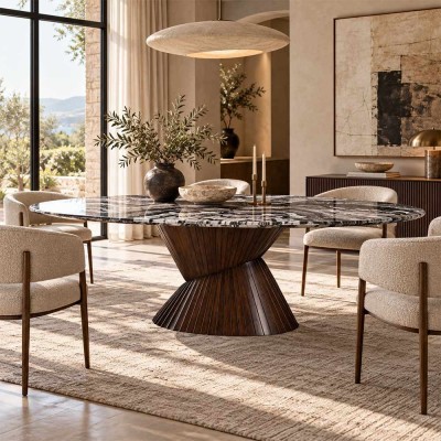 Table de repas Cassandre 240 cm en marbre et manguier
