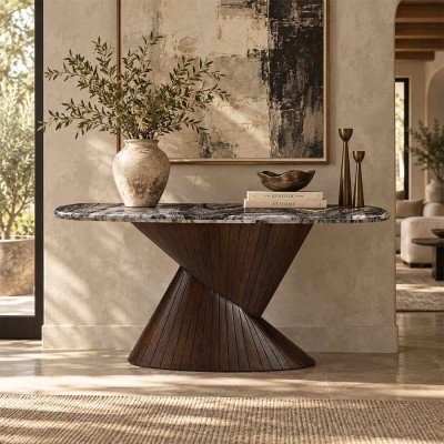Console Cassandre 157 cm en marbre et manguier