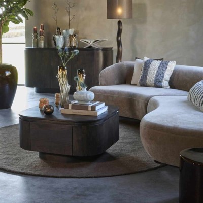Table basse RYMA en bois brun chocolat avec tiroir – 80 x 80 x 40 cm