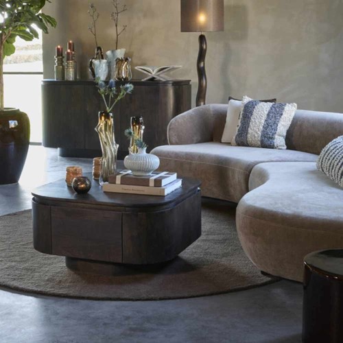 Table basse RYMA en bois brun chocolat avec tiroir – 80 x 80 x 40 cm