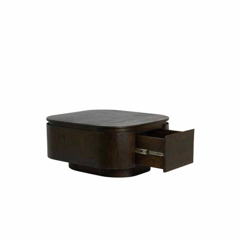Table basse RYMA en bois brun chocolat avec tiroir – 80 x 80 x 40 cm