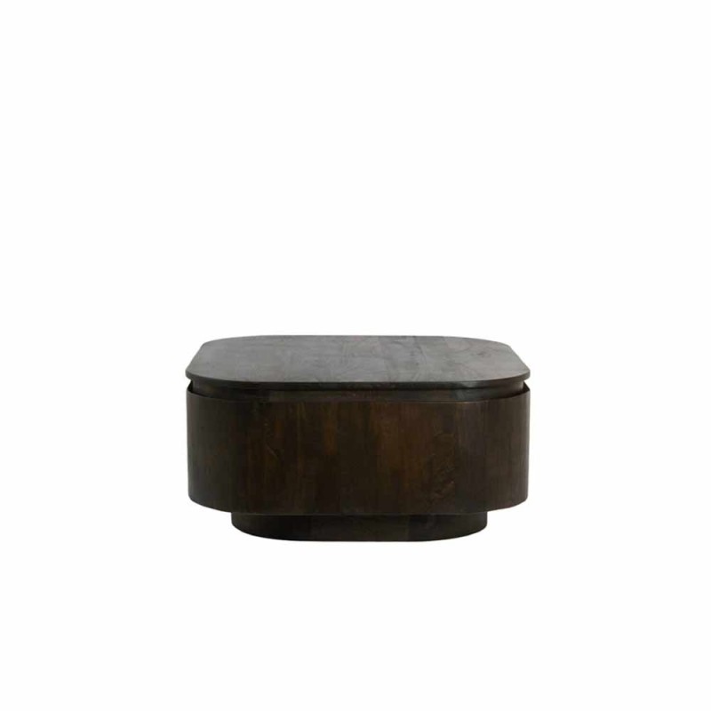 Table basse RYMA en bois brun chocolat avec tiroir – 80 x 80 x 40 cm