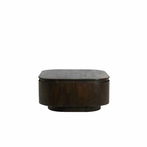 Table basse RYMA en bois brun chocolat avec tiroir – 80 x 80 x 40 cm