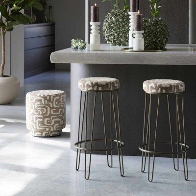 Tabouret de bar ALICE vert-gris, beige et bronze – H73 cm