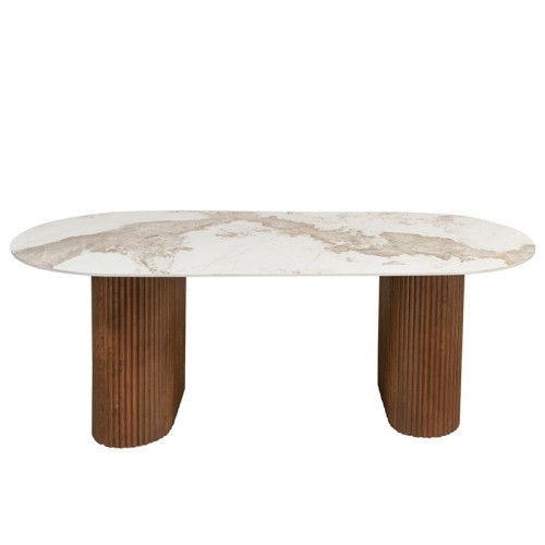 Table à manger 220 cm effet marbre – Plateau céramique rectangulaire