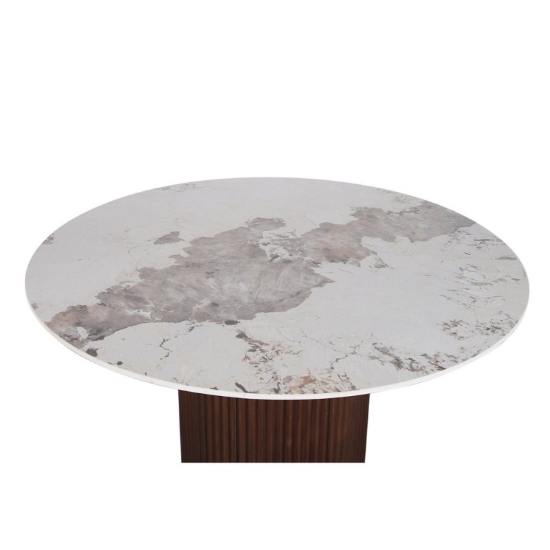 Table à manger ronde 120 cm – Onyx céramique et noyer plaqué