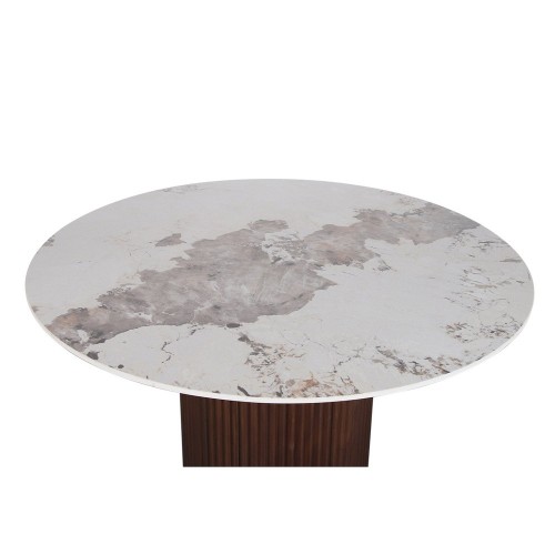 Table à manger ronde 120 cm – Onyx céramique et noyer plaqué