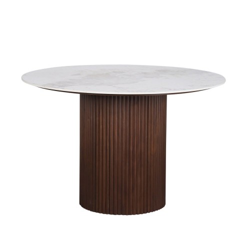 Table à manger ronde 120 cm – Onyx céramique et noyer plaqué