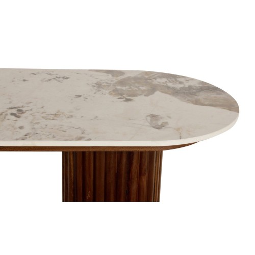 Table d’appoint 130 cm – Marbre céramique et noyer plaqué