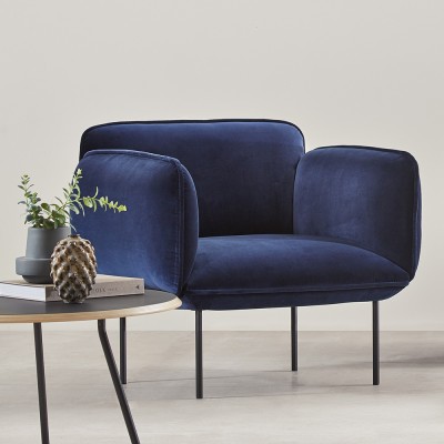 Fauteuil Nakki en velours tissu Kvadrat Harald 3 Woud