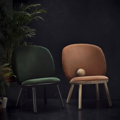 Naïeve lage stoel terracotta fluweel Emko
